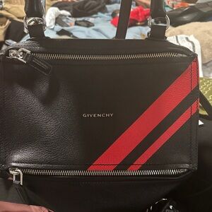 Givenchy Black Messenger Bag with Red Stripes